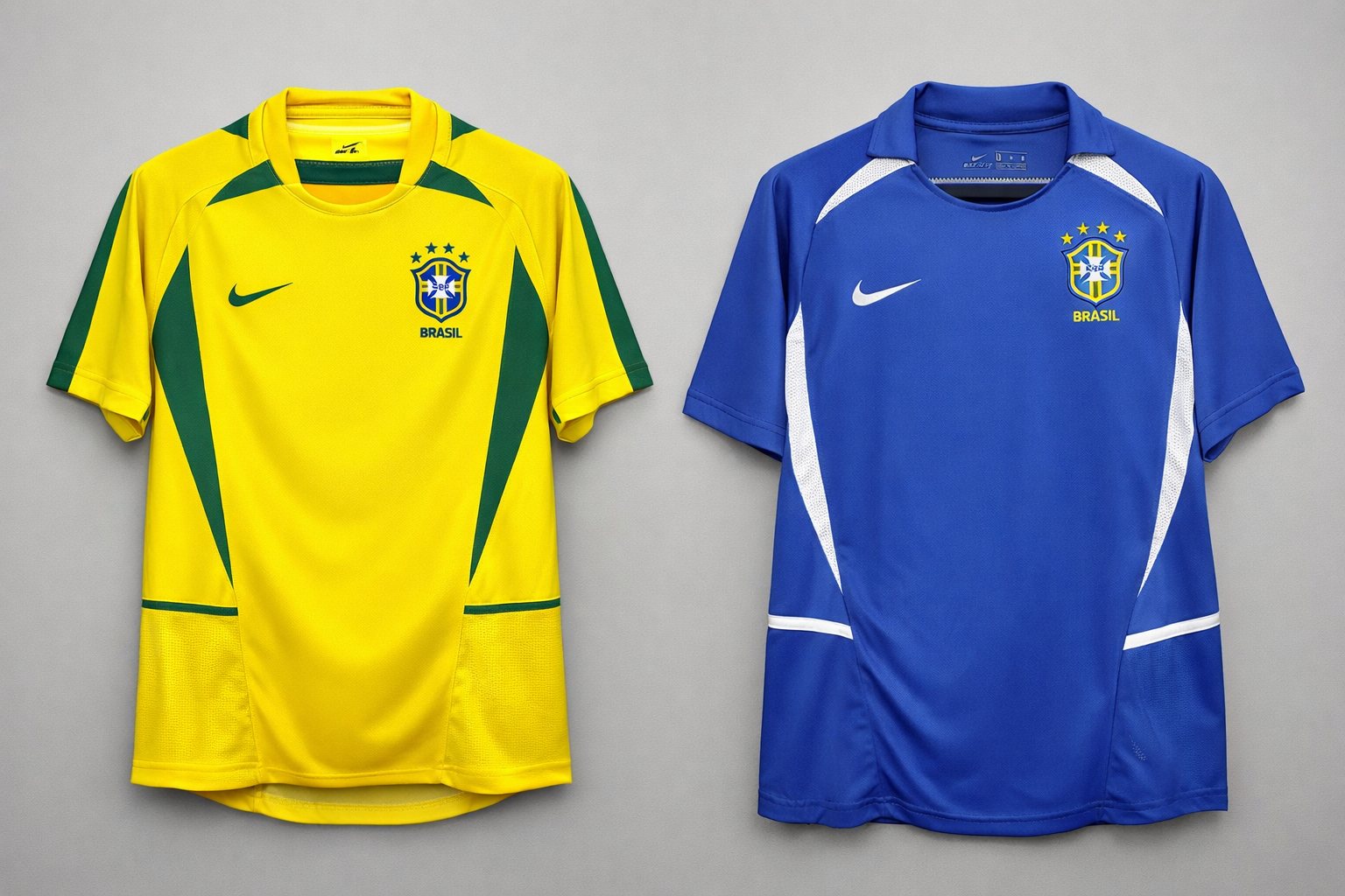Comparação lado a lado - Camisa Amarela vs Camisa Azul 2002